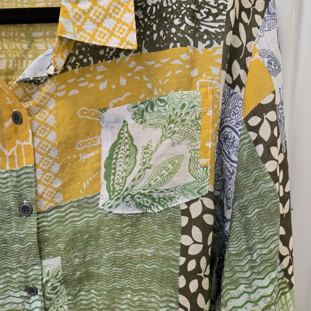 Pol Patchwork Button-Down Shirt In Yellow, Green,… - image 2